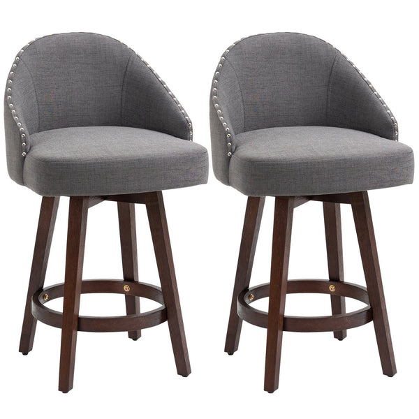 English Elm Homcom 26" Counter Height Bar Stools Set Of 2 - Elegant Dark Gray Linen, Swivel Seat & Footrest Design W2225P229462
