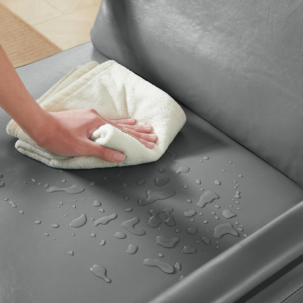 English Elm PVC Retro Leather Armchair with Extra Soft Cushion, Metal Armrests & Black Frame for Living Room Lounge (Gray) W1359P194177