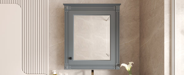 English Elm 24'' 24'' Wall Mounted Bathroom Mirror Cabinet with Adjustable Shelves, Space-Saving Modern Storage Solution Grey N710P195492E