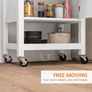 English Elm HOMCOM Rolling Kitchen Cart with Rubberwood Butcher Block Top, Drawer Cabinet Shelf & Towel Rack White W2225P217386