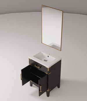 English Elm Black Oak Single Bath Vanity With Acrylic Top & Mirror – Perfect For Compact Spaces & Modern Style B2731S02121