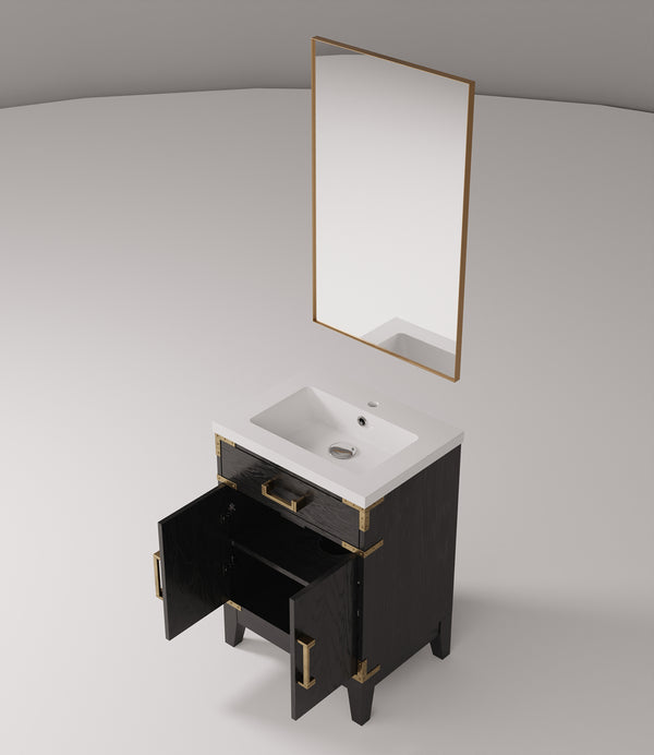English Elm Black Oak Single Bath Vanity With Acrylic Top & Mirror – Perfect For Compact Spaces & Modern Style B2731S02121