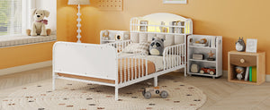 English Elm Twin Solid Wood Platform Bed with Guardrail for Kids, Low-Profile Sturdy Pine Frame, Safe Sleep Solution White 45.87 L x 17.72 W x 11.22 H W2593P337454
