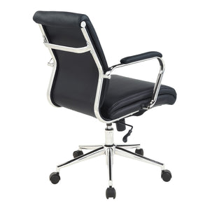 OSP Home Furnishings Mid Back Ergonomic Office Chair with Antimicrobial Fabric Chrome Arms and Lumbar Support Black 920351C-R107