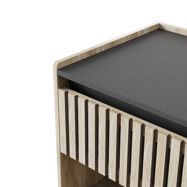 English Elm Fluted,Bedside 2-Piece Modern Nightstand Set with Fluted Drawer, Iron Legs, Quick Assembly, Compact Durable Storage W2673P206045