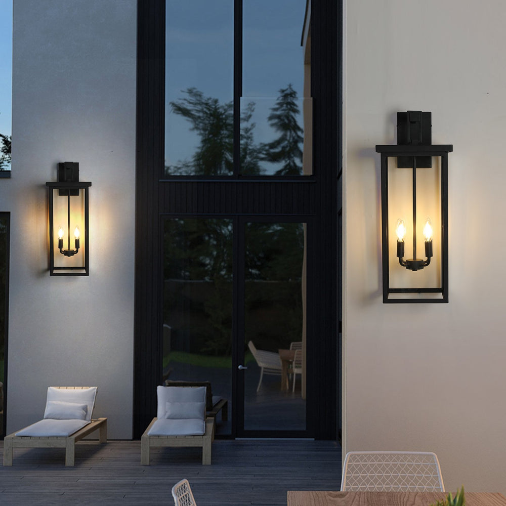 English Elm 26"(H) Modern Outdoor Wall Lantern Black Metal Frame Clear Glass 4 E12 Sockets Weatherproof Porch Light W2312P374780
