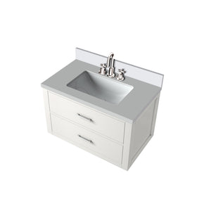 English Elm White 30 in Single Bath Vanity with White Quartz Top, Chrome Gooseneck Faucet, Soft-Close Drawers, Solid Wood Frame B2731P257945