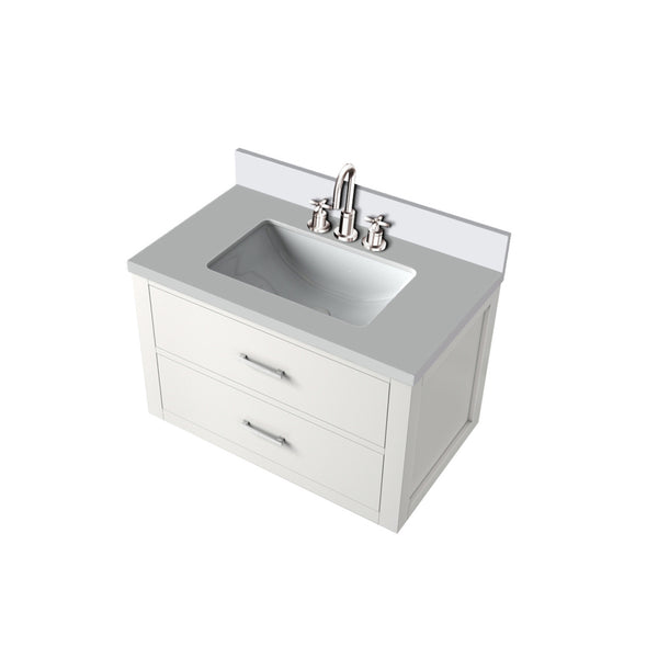English Elm White 30 in Single Bath Vanity with White Quartz Top, Chrome Gooseneck Faucet, Soft-Close Drawers, Solid Wood Frame B2731P257945