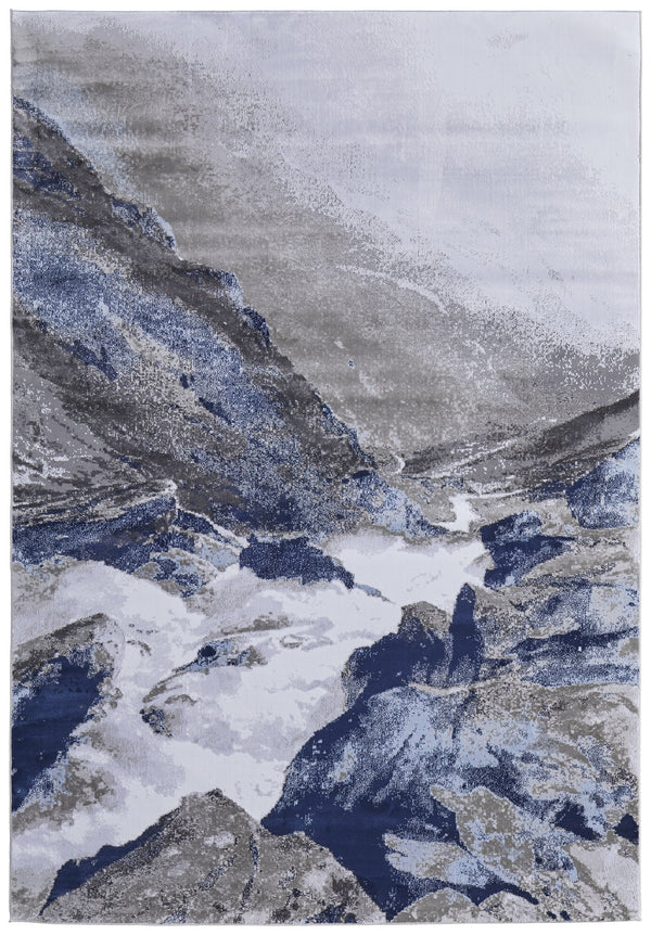 Feizy Rugs Gaspar Abstract Watercolor Rug - Modern Machine-made Polypropylene For Stylish, Durable Living Spaces Blue,Gray,White Polypropylene,Polyester 7873838fgrywhtf05