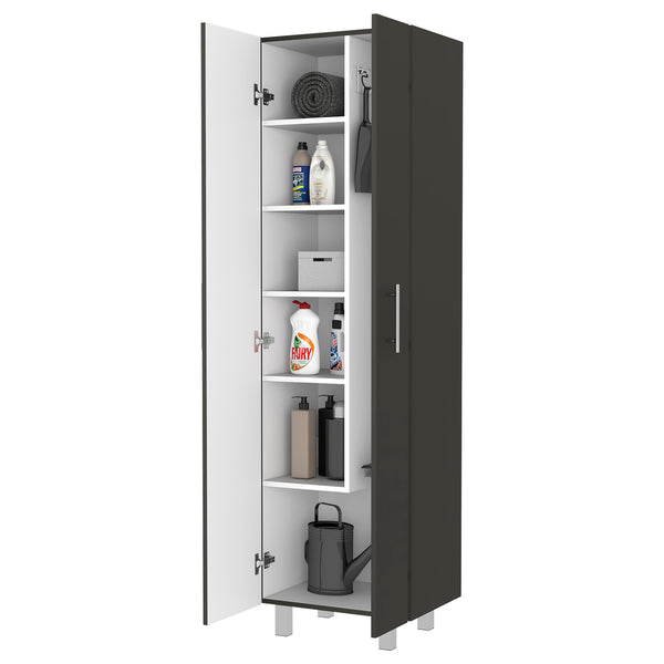 English Elm Norway Tall Broom Closet Pantry Cabinet with Five Shelves & Double Doors for Organized Cleaning B128S00105