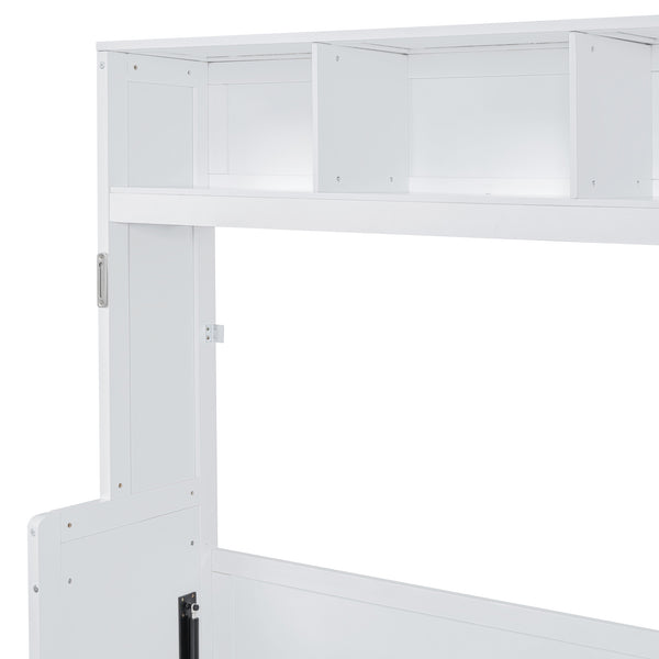 English Elm Queen Murphy Wall Bed with Integrated Wardrobe and Drawers for Studio or Guest Room White LP000793AAK-3