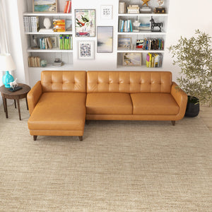English Elm Allison Mid-century Genuine Leather Sectional with Tapered Wood Legs for Living Rooms B183S00119