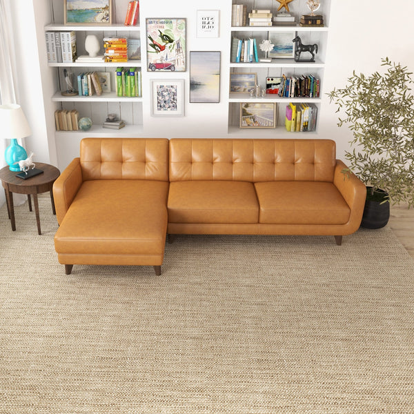 English Elm Allison Mid-century Genuine Leather Sectional with Tapered Wood Legs for Living Rooms B183S00119