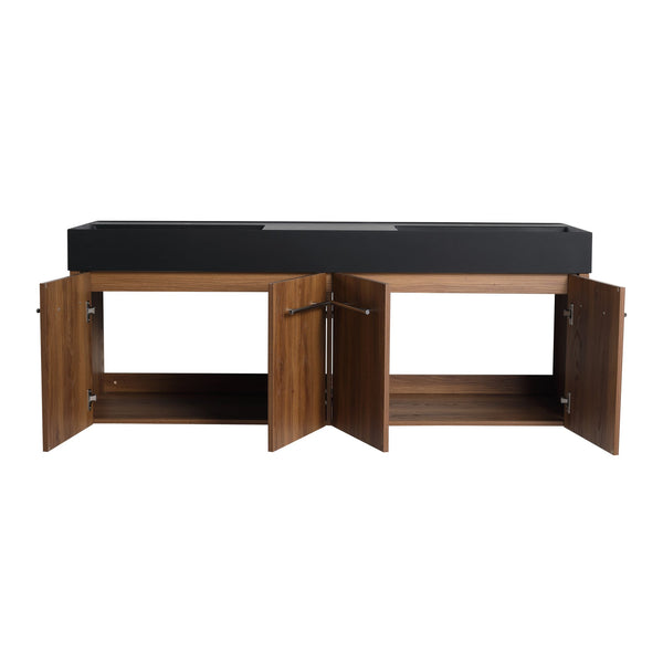 English Elm 60 Inch Wall-Mounted Bathroom Vanity With Double Black Resin Sink For Modern Elegance & Functionality W999S00251
