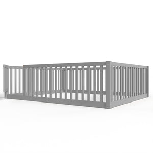 English Elm Queen Kids Floor Bed Pine Wood Frame with Safety Rails Door and Low Profile Design Gray W1580P418053
