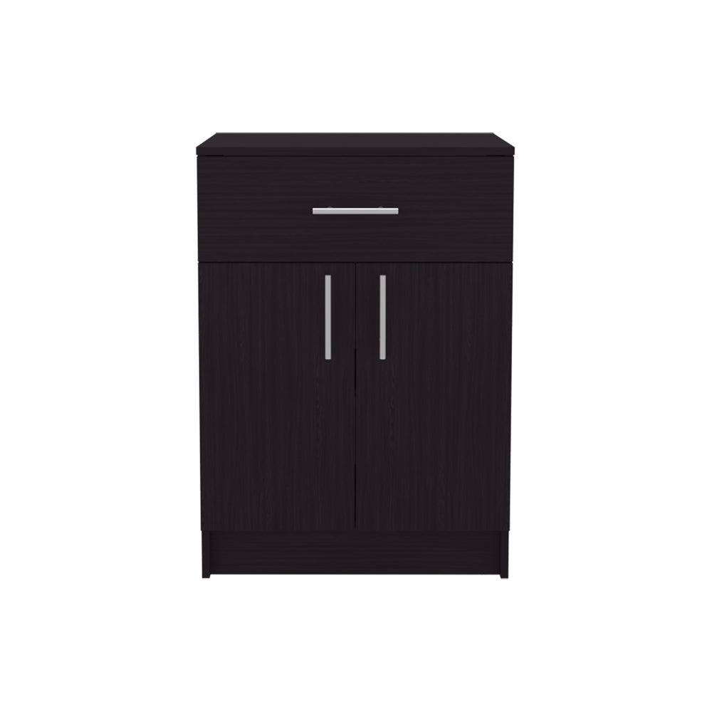 English Elm Coffee Cart with Spacious Drawer and Black Engineered Wood Finish, Compact 33.5"H x 23.6"W Storage Organizer B092P309186