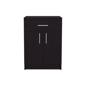 English Elm Coffee Cart with Spacious Drawer and Black Engineered Wood Finish, Compact 33.5"H x 23.6"W Storage Organizer B092P309186