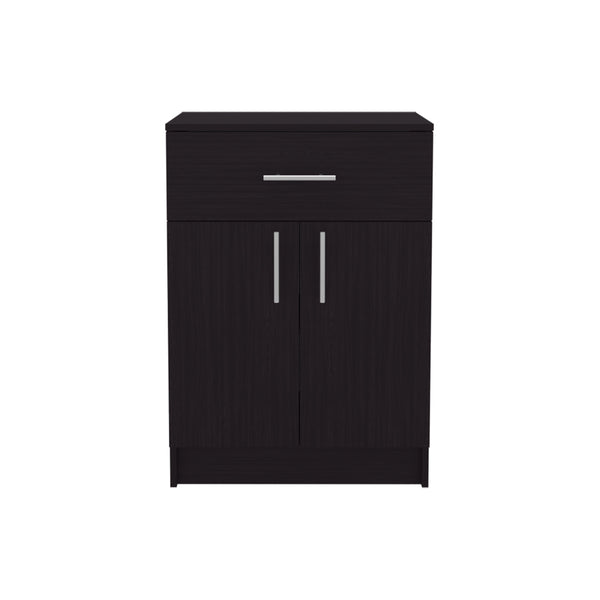 English Elm Coffee Cart with Spacious Drawer and Black Engineered Wood Finish, Compact 33.5"H x 23.6"W Storage Organizer B092P309186