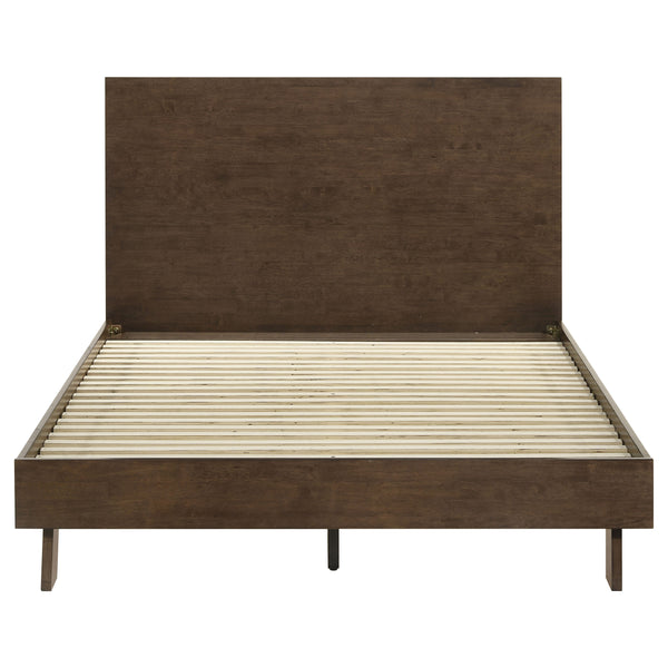 English Elm Hemlock Solid Wood Queen Platform Bed with Tall Headboard, Full Slat Support, Warm Brown Finish B062S01362
