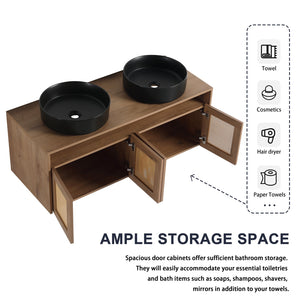 English Elm 48" Modern Wall-Mounted Bathroom Vanity With Black Ceramic Art Sink & Soft-Close Doors, Plywood W999S00400