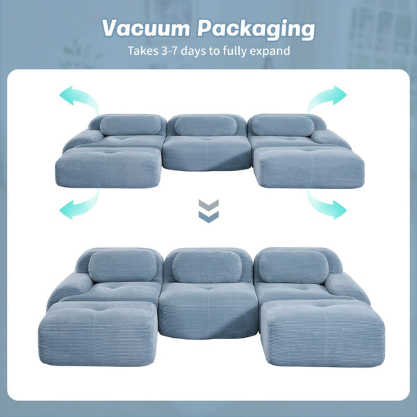English Elm U-shaped Modular Sectional Corduroy Sofa with Wide Armrests for Living Room Comfort Blue W714S01250