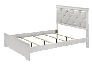 English Elm Modern Queen Panel Bed with Upholstered Diamond-Tufted Headboard, Sturdy Wood Frame, Chic Bedroom centerpiece White 46.86 L x 32.68 W x 4.53 H B011S01684