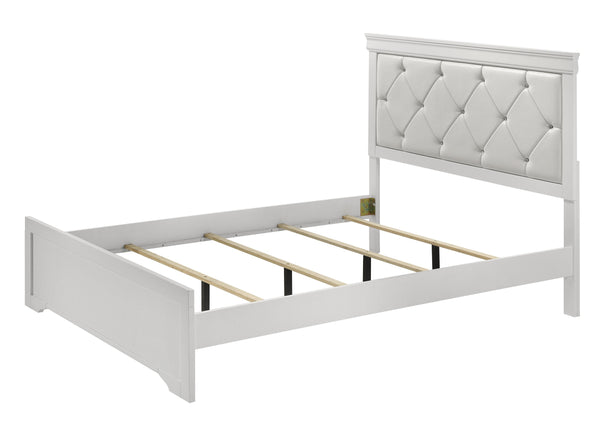 English Elm Modern Queen Panel Bed with Upholstered Diamond-Tufted Headboard, Sturdy Wood Frame, Chic Bedroom centerpiece White 46.86 L x 32.68 W x 4.53 H B011S01684