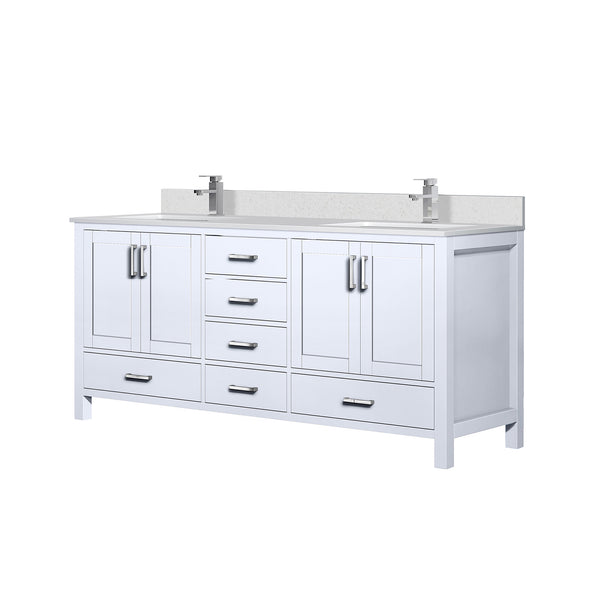 English Elm White Double Bath Vanity 72 in W x 22 in D with White Quartz Top, Soft-Close Storage & Chrome Faucet B2731P259097