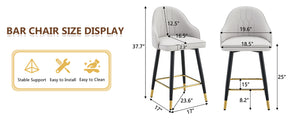 English Elm Set of 2 Pu Leather Barstools with Gold Footrest Curved Back for Kitchen Island Black,Light Gray W1151P383771