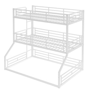 English Elm Twin Triple Metal Bunk Bed Matte Powder Coated Frame with Full Safety Guardrails Light White W1580S00585