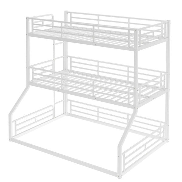 English Elm Twin Triple Metal Bunk Bed Matte Powder Coated Frame with Full Safety Guardrails Light White W1580S00585