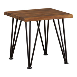 English Elm Zion Outdoor Acacia Wood Iron Side Table Rustic Industrial Patio Accent Piece 61003.00