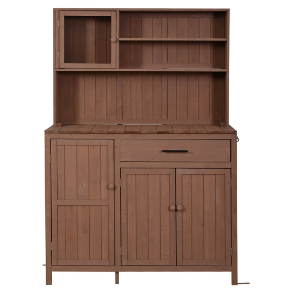 English Elm (with Hutch) Topamx Solid Fir Potting Bench Patio Workstation Spice Rack Drawer Brown N717P404330D