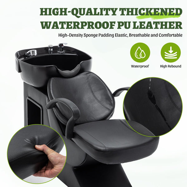 English Elm Shampoo Bowl Chair Set with Abs Basin Pu Leather Seat and Built in Side Storage W1422P453658