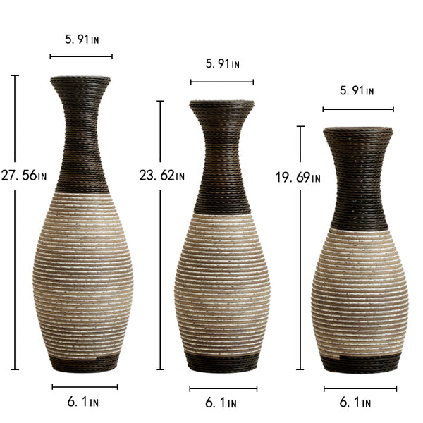 English Elm Desktop PVC Vase Set of 3 Decorative Tall Floor and Table Vases—Modern Durable Artful Accents for Home Black White,Coffee W2796P261483