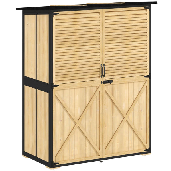 English Elm Modern Fir Wood Outdoor Storage Shed with Steel Frame Asphalt Roof and Ventilated Door Black,Natural Wood T3971S00242