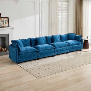 English Elm Cloud Sofa 4 Seats - Modern Modular Sectional Couch In Elegant Blue Chenille For Ultimate Comfort & Style W1143S00049