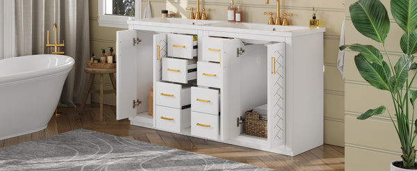 English Elm 60'' Bathroom Vanity Set With Soft-Close Drawers, Elegant Ceramic Sink & Ample Storage Space N710SS00002K