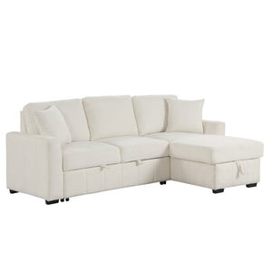 English Elm U_style Modular Sectional Sleeper Sofa with Storage Chaise and Cup Holders for Living Room Beige WY000467AAA