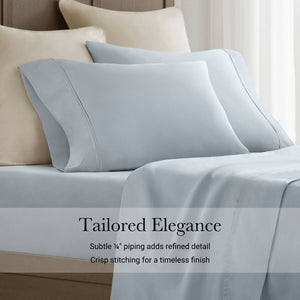 English Elm 4 Luxurious California King Sateen Sheet Set - 100% Egyptian Cotton, Deep Pocket, Elegant Blue Color B035P381322