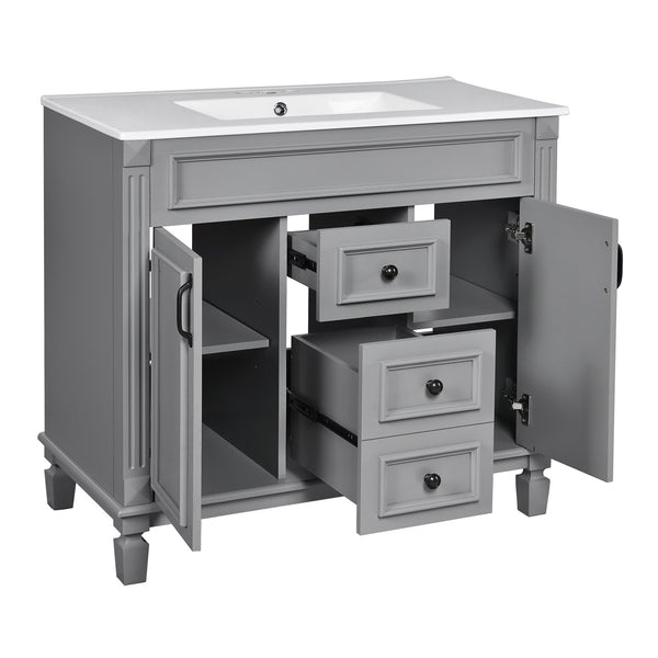 English Elm 36'' Modern Bathroom Vanity With Black Ceramic Top, Soft-Close Doors & Drawers For Stylish Storage N710P230231E