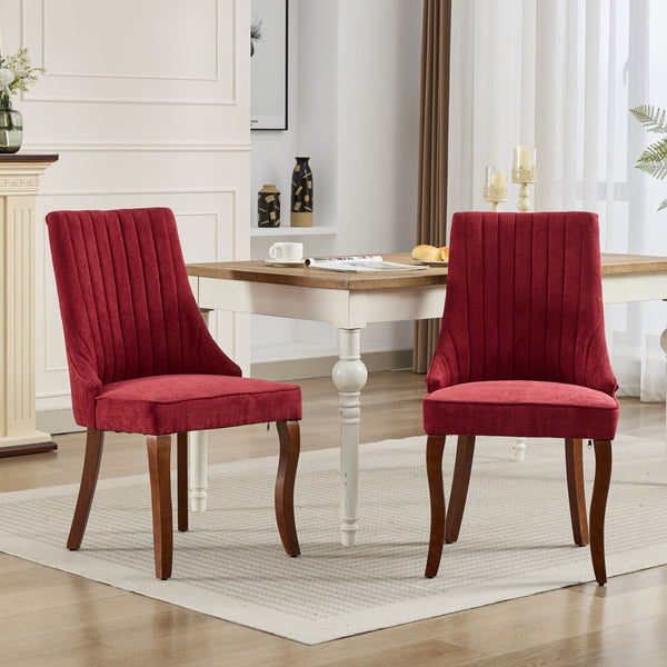 English Elm Rayon High-Back Dining Chair Set with Plush Flocking Upholstery, Rebound Sponge Comfort, Solid Wood Legs WINE RED W1143P233647
