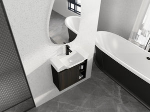 English Elm 24'' Floating Wall Mounted Bathroom Vanity with Ceramic Sink and Soft Close Cabinet Dark Oak W999P426634