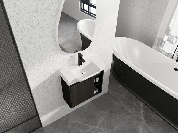 English Elm 24'' Floating Wall Mounted Bathroom Vanity with Ceramic Sink and Soft Close Cabinet Dark Oak W999P426634