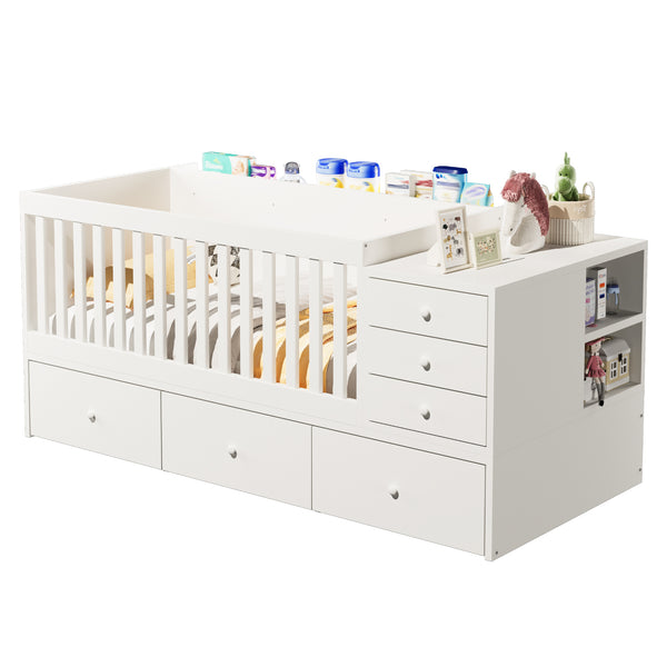 English Elm Convertible Crib Daybed with Changing Table Six Drawers Pine Wood Nursery Frame FF00001AAW