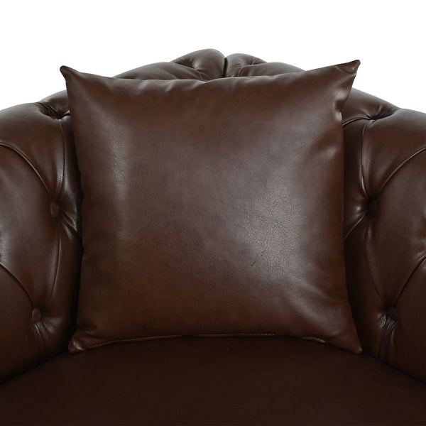English Elm Sectional Chesterfield Sofa with Tufted Back Nailhead Trim Pu Leather 5 Seat Living Room Dark Brown W680S00113