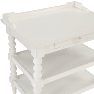 English Elm Aria Antique White Nightstand with Pull-Out Tray, Two Shelves & Spool Turned Legs — Vintage Chic B050P376971