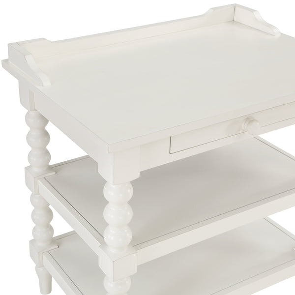 English Elm Aria Antique White Nightstand with Pull-Out Tray, Two Shelves & Spool Turned Legs — Vintage Chic B050P376971