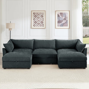 English Elm U Shape 3 Seater Modular Sofa With Movable Ottomans & Hidden Storage Drawers For Modern Living W3041S00197-GIGA