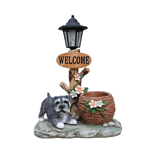 English Elm Schnauzer Solar Led Resin Planter Statue Outdoor Garden Accent for Patio Decor W5398P464236